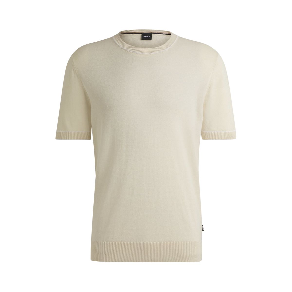 Camiseta de Malha em Mistura de Linho com Detalhes Contrastantes BOSS