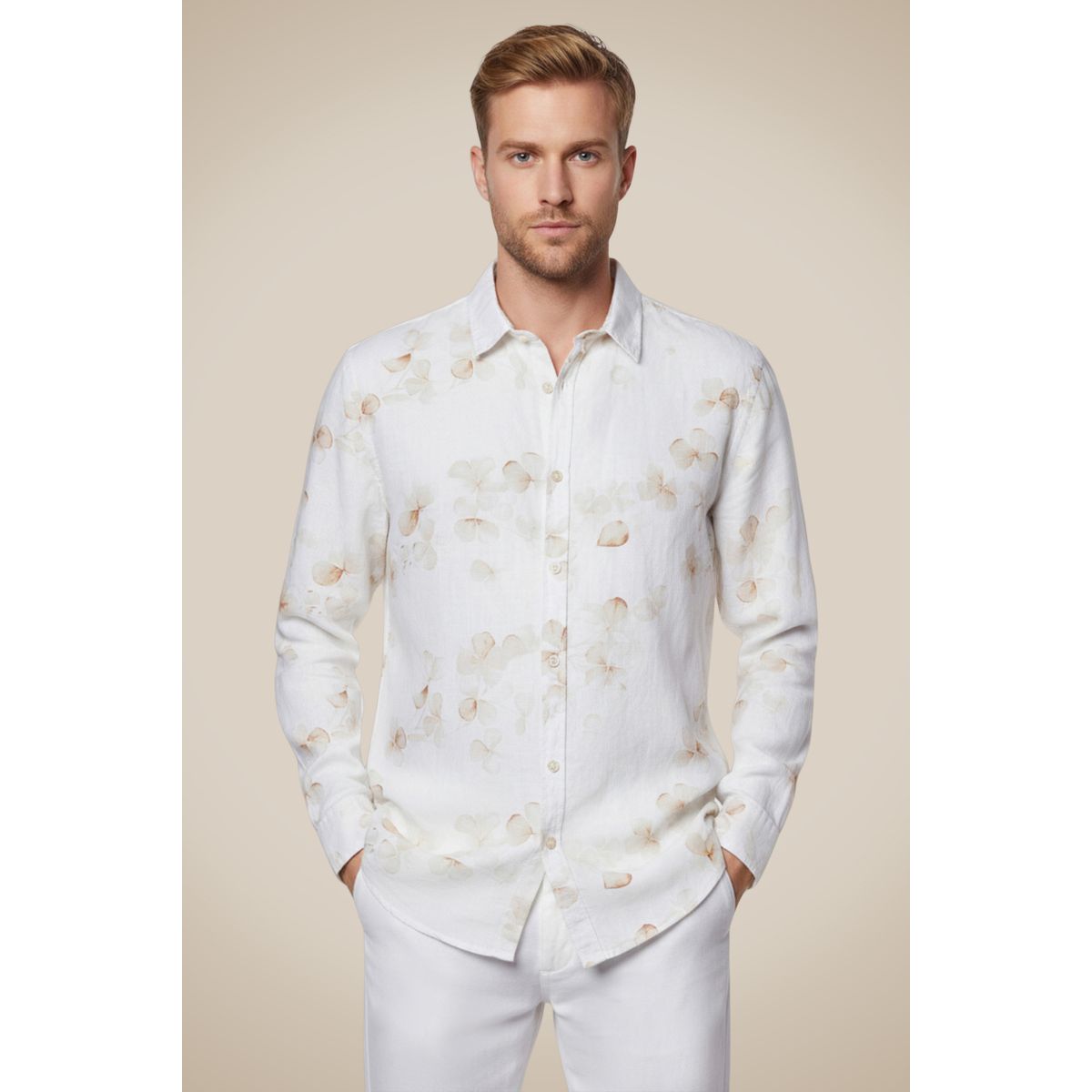 Camisa Manga Longa Linho Estampa Lucky Gold Reserva