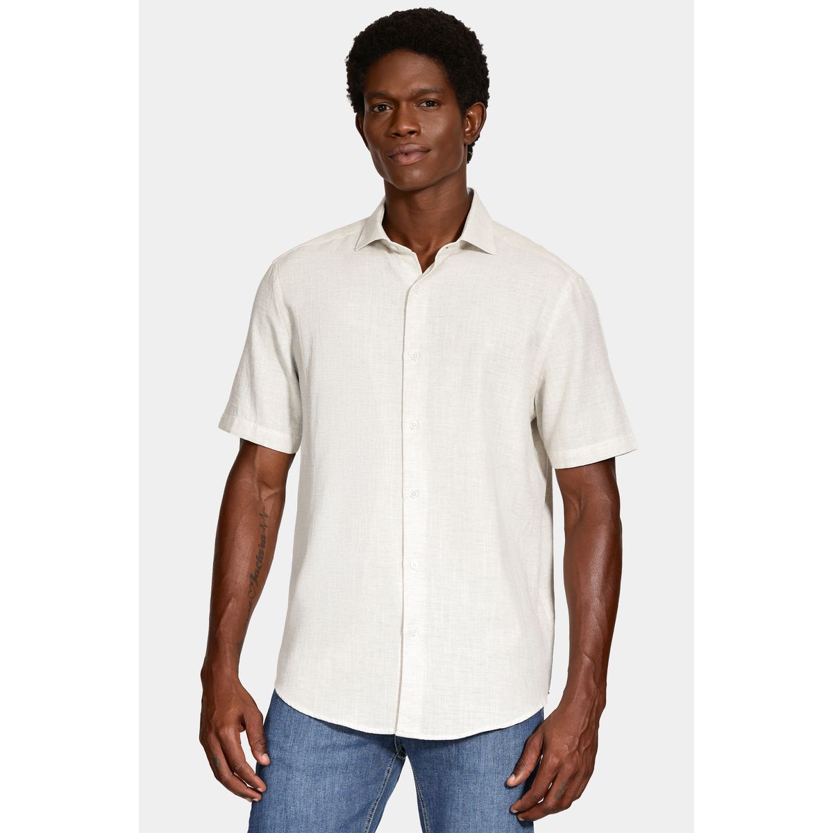 Camisa Manga Curta Slim Linho Mescla Aramis