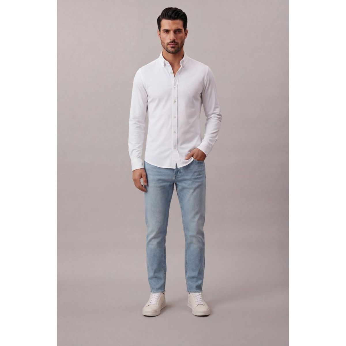 Camisa Manga Longa Regular Oxford Stretch Button Down Calvin Klein