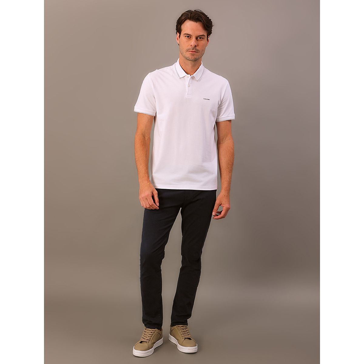 Camisa Polo Masculina Básica com Friso Calvin Klein
