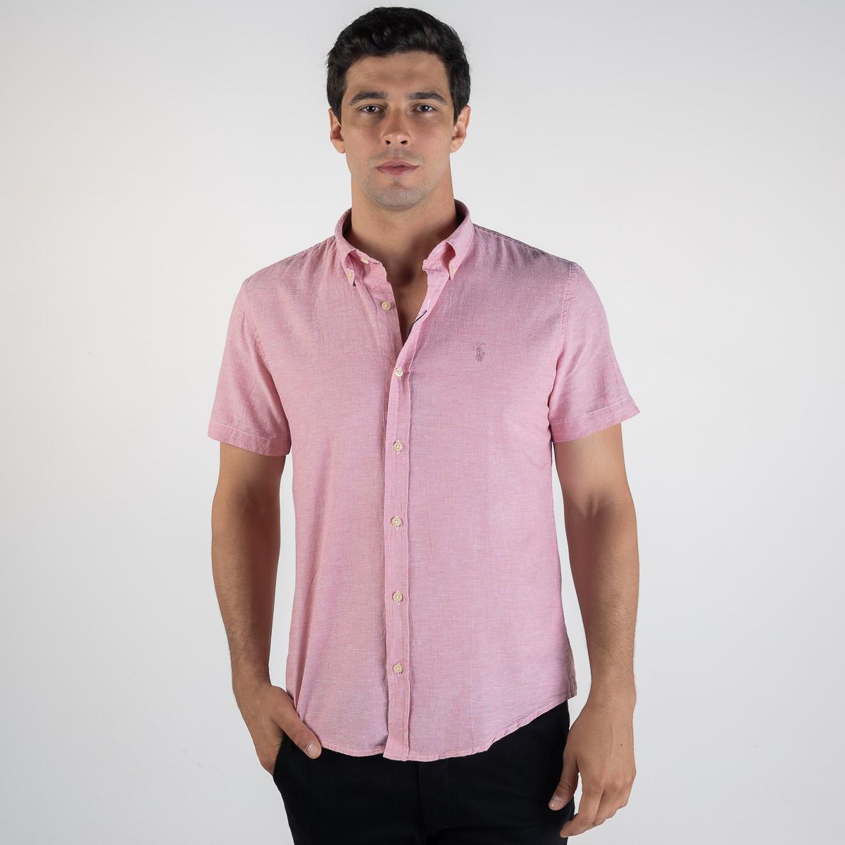 Camisa de Linho Custom Fit Vermelha Polo Ralph Lauren