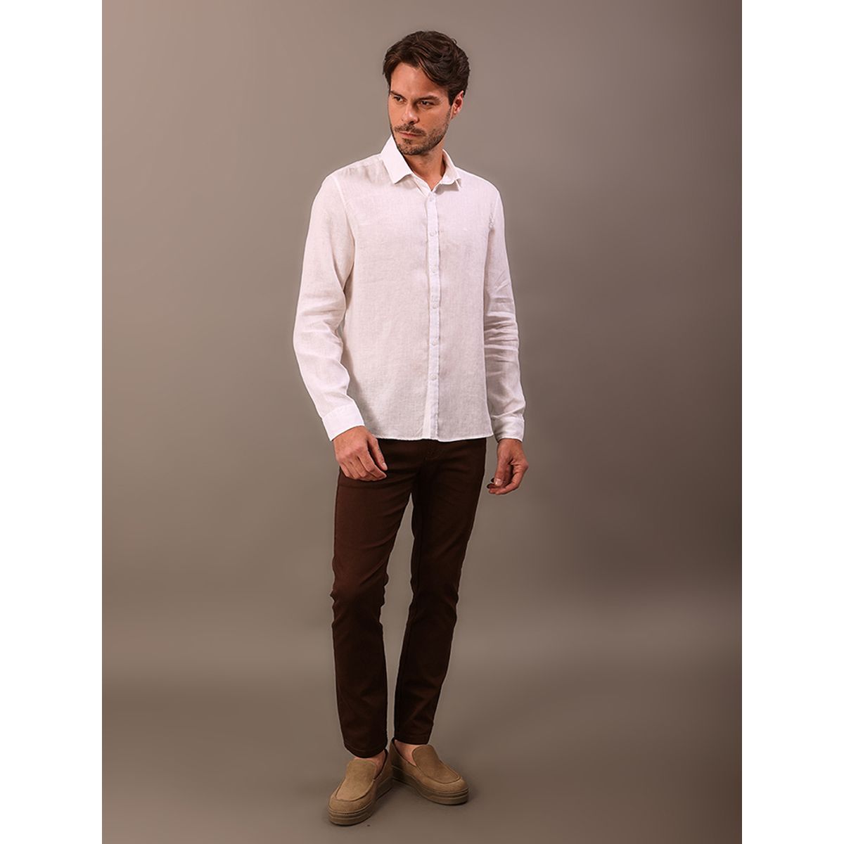 Camisa de Manga Longa Masculina em Linho Calvin Klein